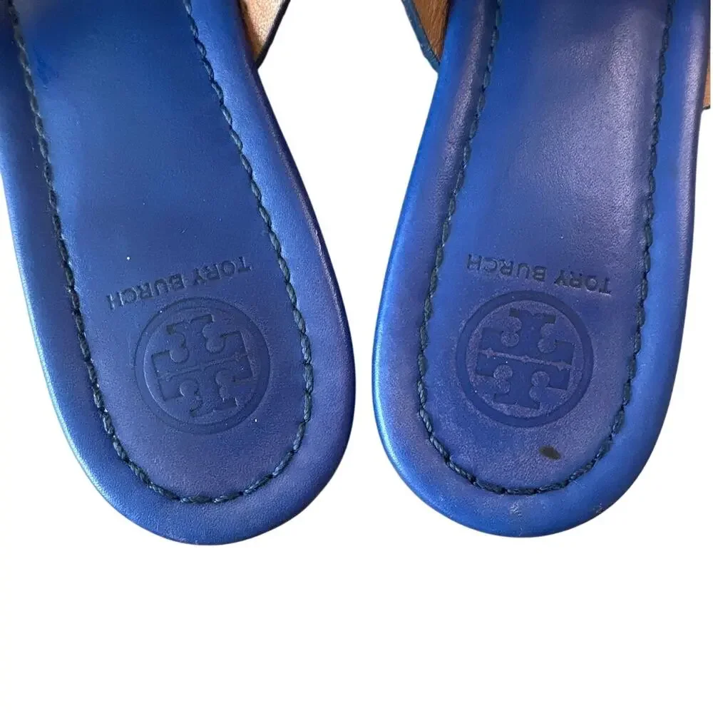 Tory Burch Miller Laguna Blue Snake Embossed Sandals 7.5